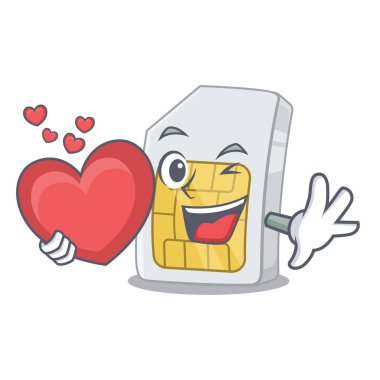 Karikatürde kalp simkartıyla izole edilmiş