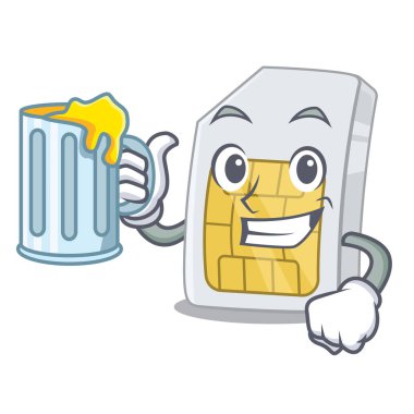 Çizgi filmde meyve suyu simkartıyla izole edilmiş.