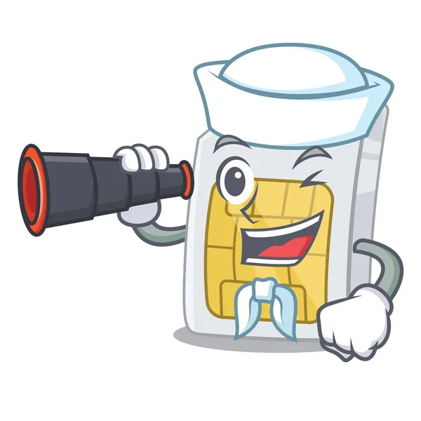 Marinero con simcard binocular aislado con en la caricatura — Archivo Imágenes Vectoriales