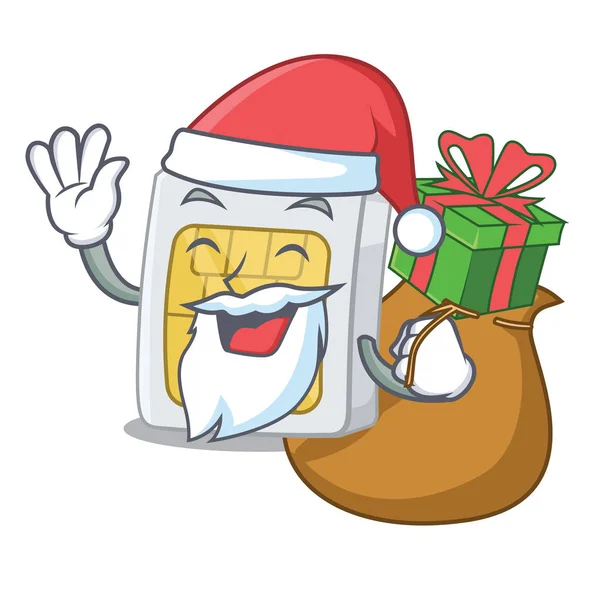 Babbo Natale con carta regalo simcard nel portafoglio di una mascotte — Vettoriale Stock