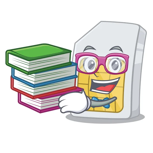 Estudiante con tarjeta de simulación de libro en la cartera de una mascota — Vector de stock