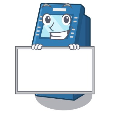 Maskot ile izole kurulu Atm makine ile sırıtma