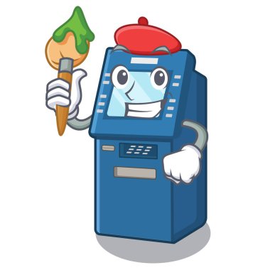 Sanatçı Atm makine maskot ile izole