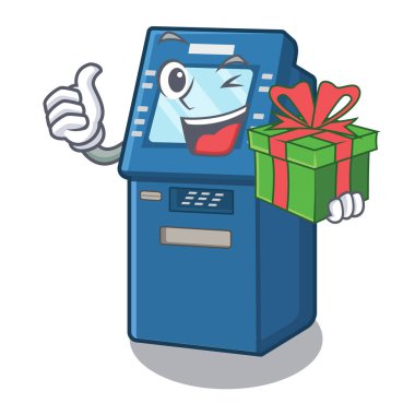 With gift atm machine next to character table