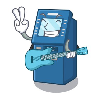 With guitar atm machine next to character table