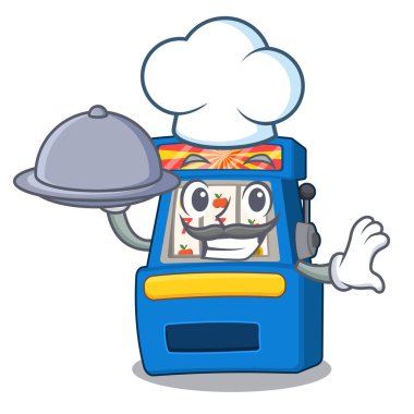 Karikatür sandalye yanında gıda slot makinesi ile Şef