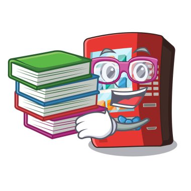 Student with book toy vending machine above cartoon table clipart