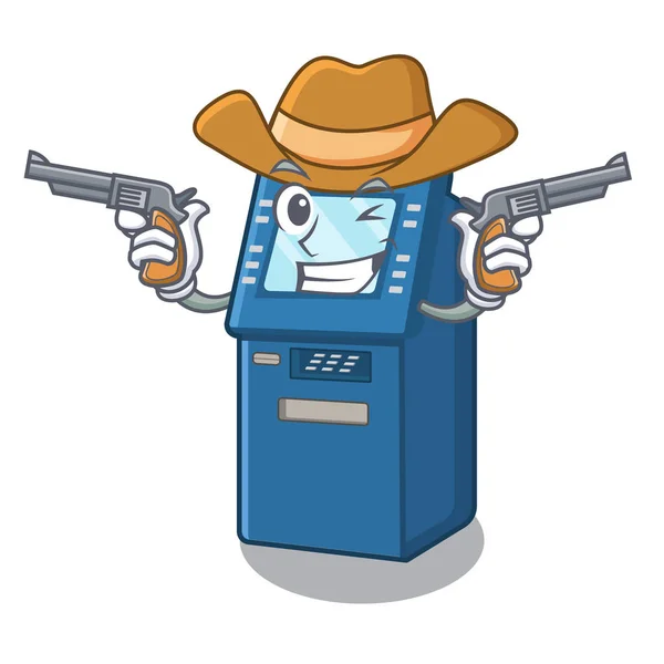 Cowboy ATM machine isolated with the mascot — Stock Vector