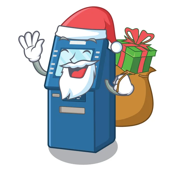 Santa con juguetes de regalo cajero automático en el armario de dibujos animados — Vector de stock