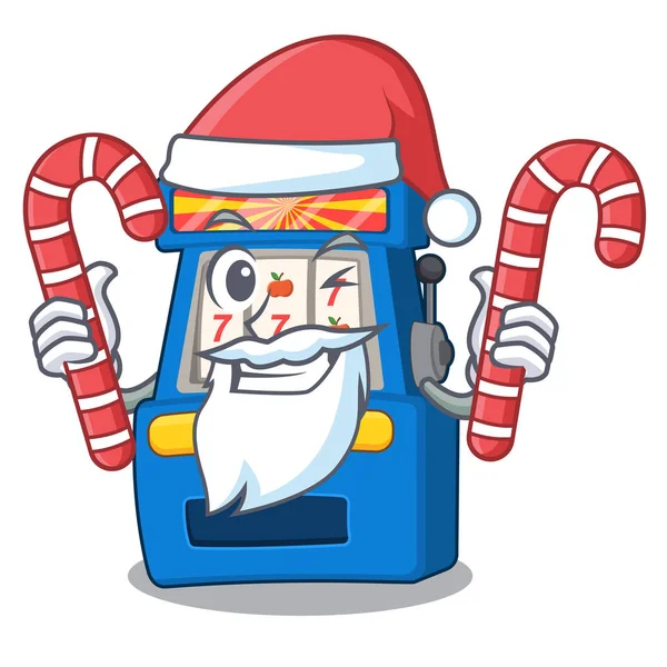 Karikatür duvara bağlı şeker slot makinesi ile Santa — Stok Vektör