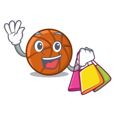 Karikatür masasının üzerinde alışveriş sepeti topu