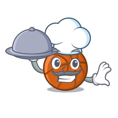 Gıda sepeti topu ile Şef maskot izole