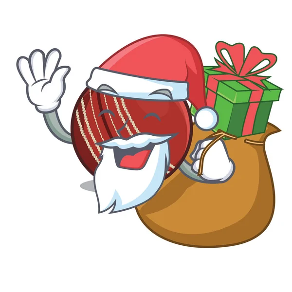Papai Noel com bola de críquete presente na coluna do personagem — Vetor de Stock