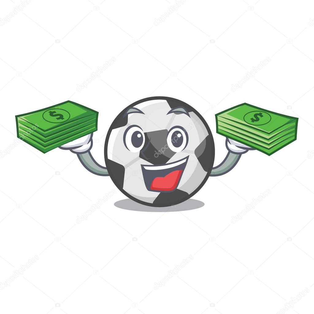With money bag soccer ball in a cartoon basket