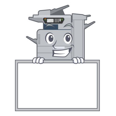 Karikatür şeklinde kurulu fotokopi makinesi ile sırıtma