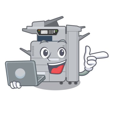 Çizgi film şeklinde dizüstü bilgisayar fotokopi makinesiyle