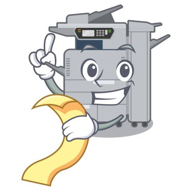 Maskot ahşap masasının üstündeki menü fotokopi makinesi