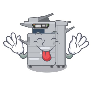 Karakter sandalyesi yanında dil dışarı fotokopi makinesi