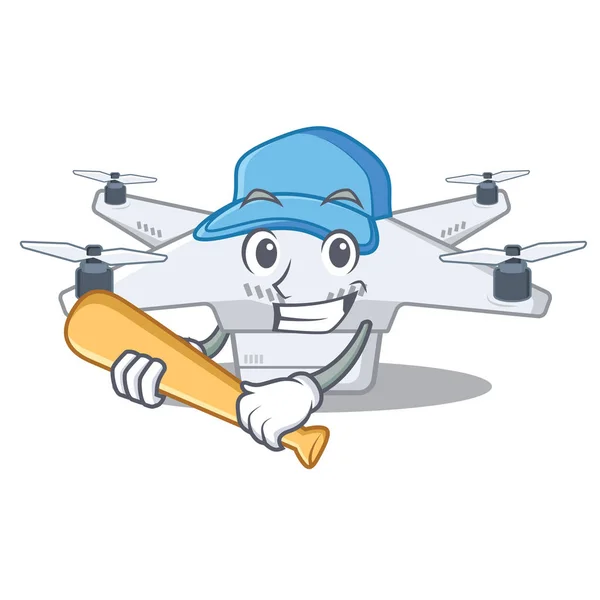 玩棒球无人机与吉祥物隔离 — 图库矢量图片