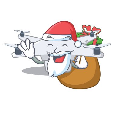Ahşap bir karikatür masada hediye drone ile Santa