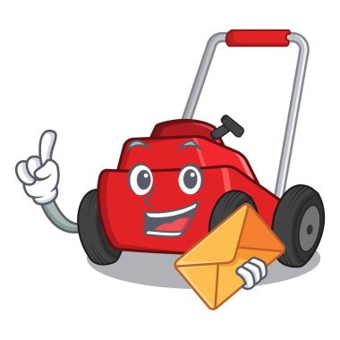 Karikatür ile izole zarf çim biçme ile