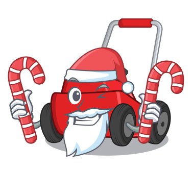 Bir depoda şeker karikatür çim biçme ile Santa