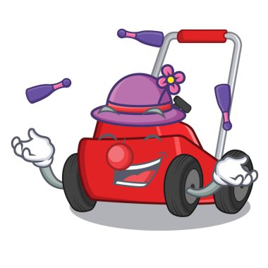 Bir depoda karikatür çim biçme makinesi hokkabazlık