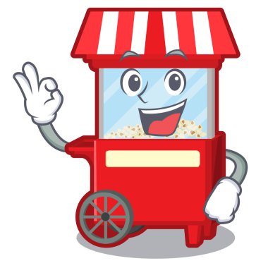 Tamam patlamış mısır makine yanında karikatür masa