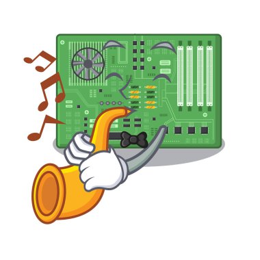 Bir bilgisayar karikatür trompet anakart ile