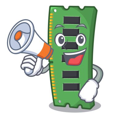 Karikatür olarak izole megafon RAM bellek kartı ile