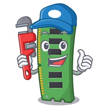 Karikatür masa üzerinde tesisatçı RAM hafıza kartı