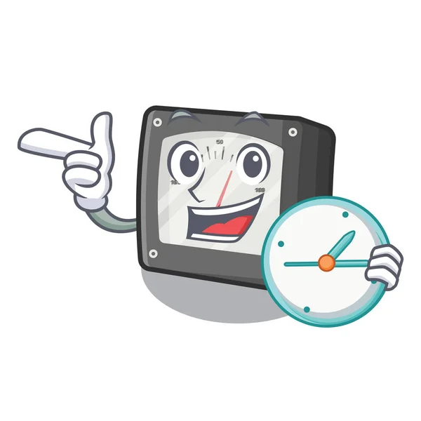 Con amperímetro de reloj en forma de dibujos animados — Vector de stock