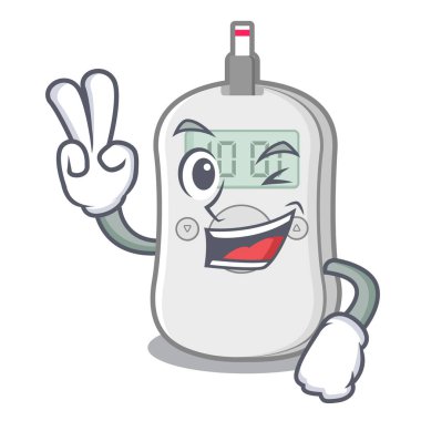 İki parmak diyabet kontrol makinesi karikatür izole