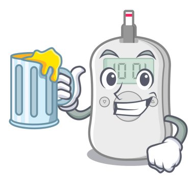 Meyve suyu diyabetiyle makine karikatür ilaç kutusunu kontrol et