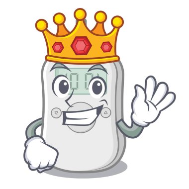 Kral diyabet kontrol makinesi maskot masanın üzerinde