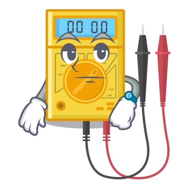 Bekleyen dijital multimetre karikatür duvarına yapışır