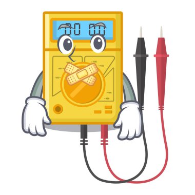 Sessiz dijital multimetre çizgi film duvarına yapışır