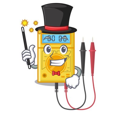 Sihirbaz dijital multimetre karikatür duvarına yapışır