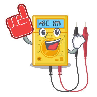 Köpük parmak dijital multimetre karikatür duvara yapışır