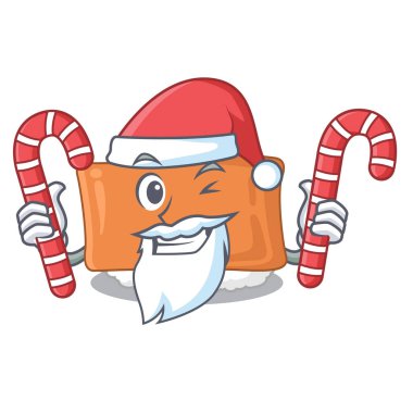 Şeker inari suşi ile Santa maskot ile izole