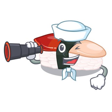 Maskot şeklinde dürbün hokkigai suşi ile Denizci