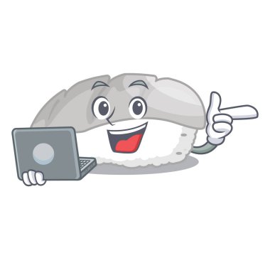 Dizüstü bilgisayarlı ika sushi karikatür ile izole