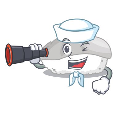 Karikatür şeklinde dürbün ika suşi ile Denizci