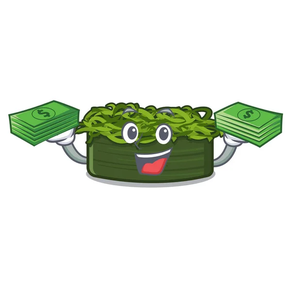 Con bolsa de dinero wakame chuka en forma de personaje — Vector de stock