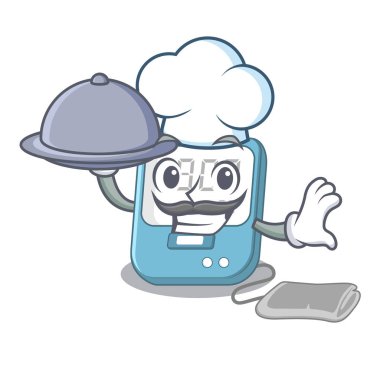 Karikatür tıp kutusunda gıda kan basıncı ile Şef