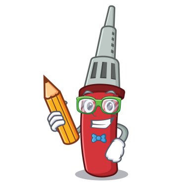 Öğrenci lehim demir maskotu ile izole