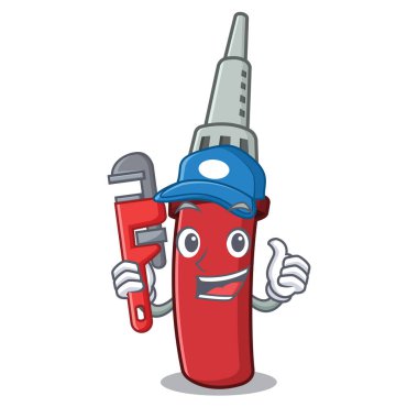 Ahşap karikatür masa üzerinde tesisatçı satış demir