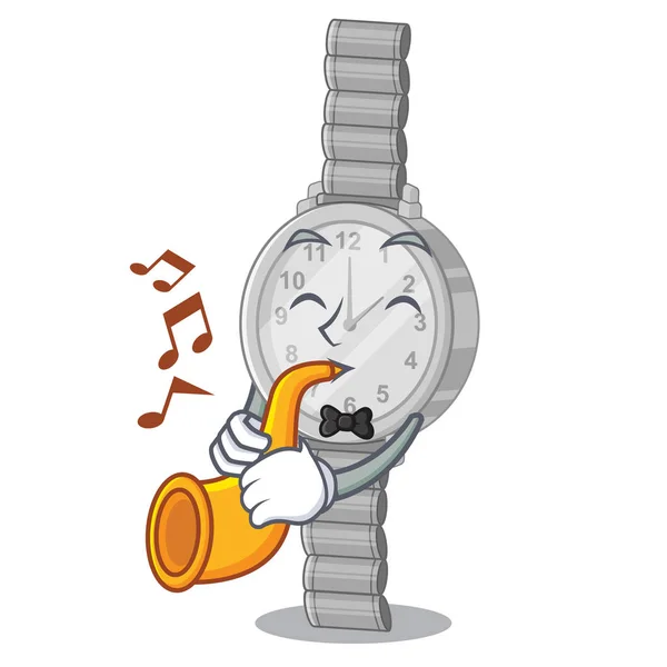 With trumpet wristwatch isolated with in the mascot — 스톡 벡터