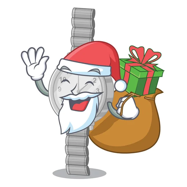 Père Noël avec montre-bracelet cadeau dans le placard d'un dessin animé — Image vectorielle