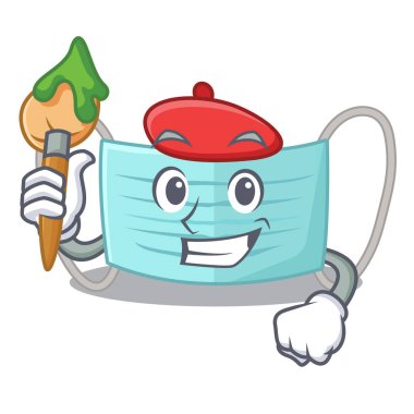 Sanatçı cerrahi maske maskot ile izole